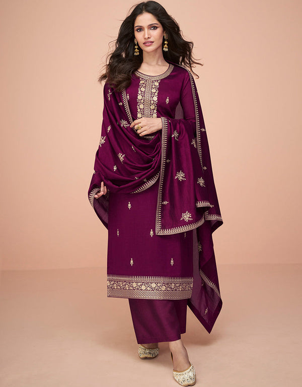 stylish purple premium silk embroidered premium silk salwar suit collection with purple premium silk rt8875-184610 Front View